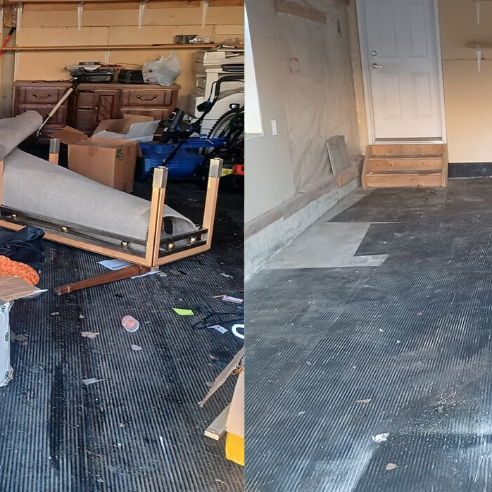 Entrümpelung in Kandel- Vorher nachher Bild einer aufgeräumten Garage nach professioneller Haushaltsauflösung.